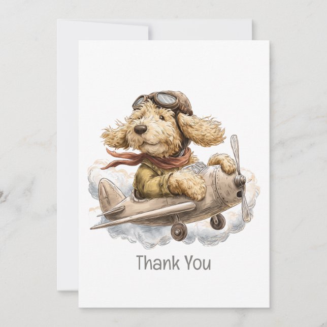 Cartão De Agradecimento Thank You Goldendoodle Dog Pilot Airplane (Frente)