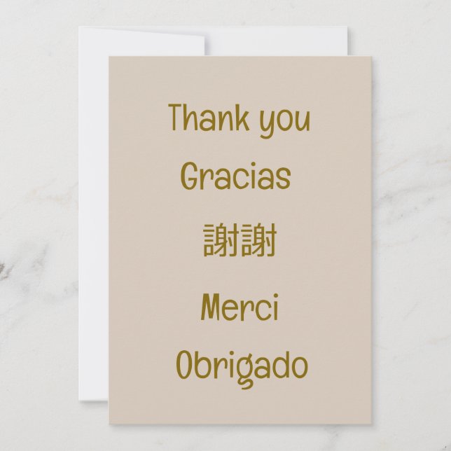 Cartão De Agradecimento Thank you-Gracias-謝謝-Merci-Obrigado Blank Beige (Frente)