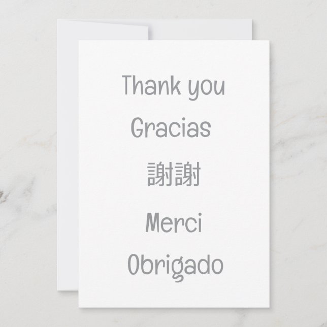 Cartão De Agradecimento Thank you-Gracias-謝謝-Merci-Obrigado Blank grey (Frente)