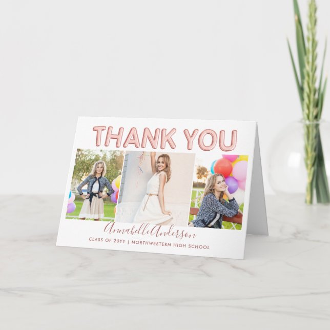 Cartão De Agradecimento Thank You Graduate Rose Gold 3 Photo Graduation (Frente)