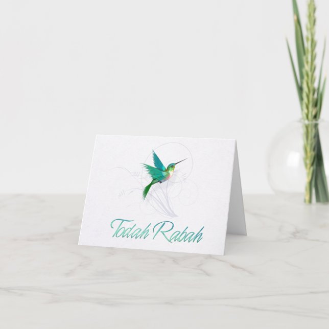 Cartão De Agradecimento Thank You in Hebrew ~Todah Rabah ~ Hummingbird (Frente)