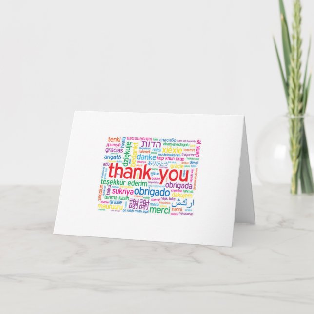 CARTÃO DE AGRADECIMENTO THANK YOU IN MANY LANGUAGES "THANK YOU" CARD (Frente)