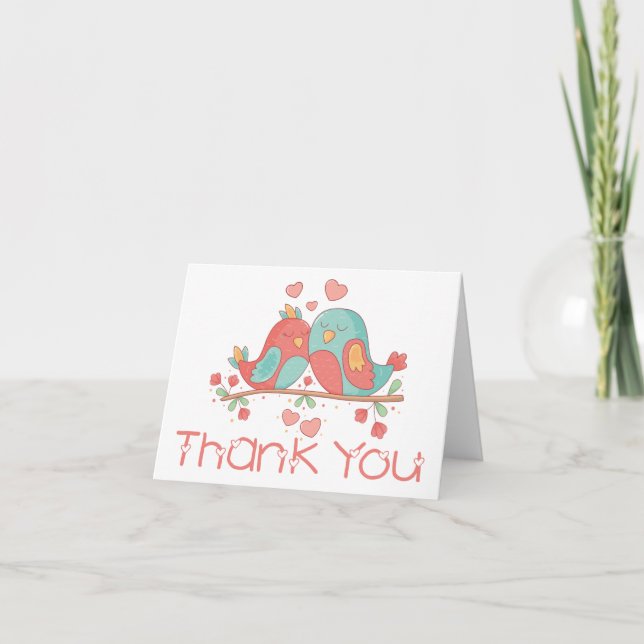 Cartão De Agradecimento Thank You Lovebirds Blue Green Turquoise Wedding (Frente)