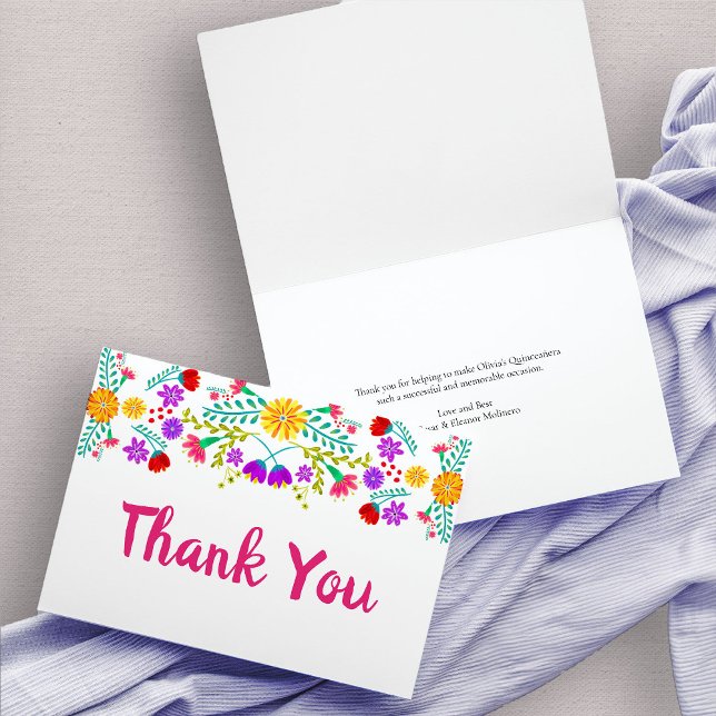 Cartão De Agradecimento Thank You Mexican Fiesta Flowers White Folded Card (Colorful mexican fiesta floral thank you card)