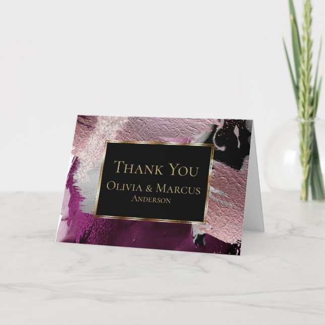 Cartão De Agradecimento Thank You | Modern Stunning Black Gold Plum (Frente)