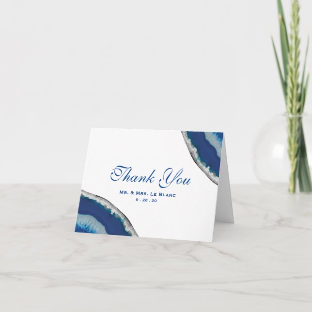 Cartão De Agradecimento Thank You | Navy Blue Wedding Agate Photo (Frente)