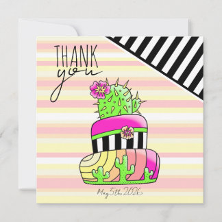 Cartão De Agradecimento "Thank You" Neon Cactus Invitation