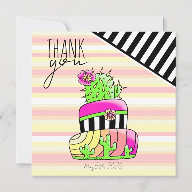 Cartão De Agradecimento "Thank You" Neon Cactus Invitation (Frente)