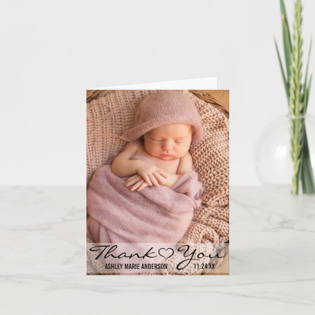 Cartão De Agradecimento Thank You New Baby Modern Photo Heart Note Card (Frente)