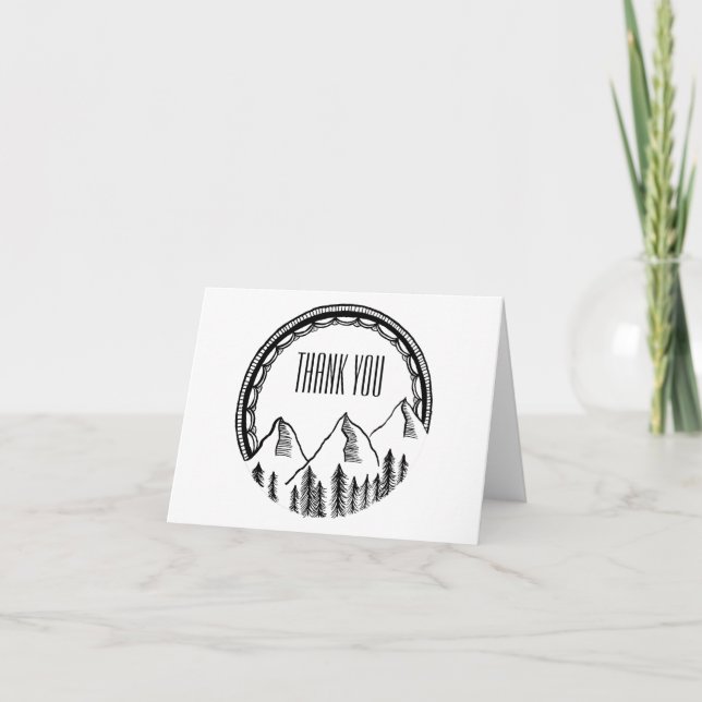 Cartão De Agradecimento Thank you note with mountains and border (Frente)