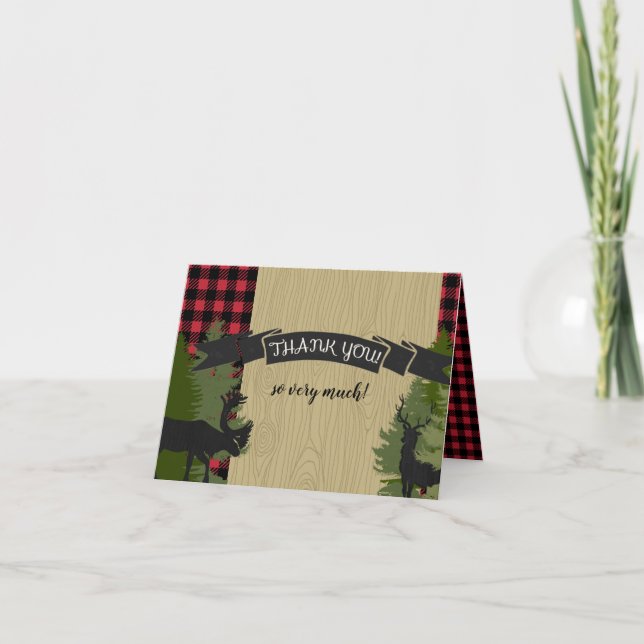 Cartão De Agradecimento Thank You Notes Baby Boy Lumberjack Plaid Shower (Frente)