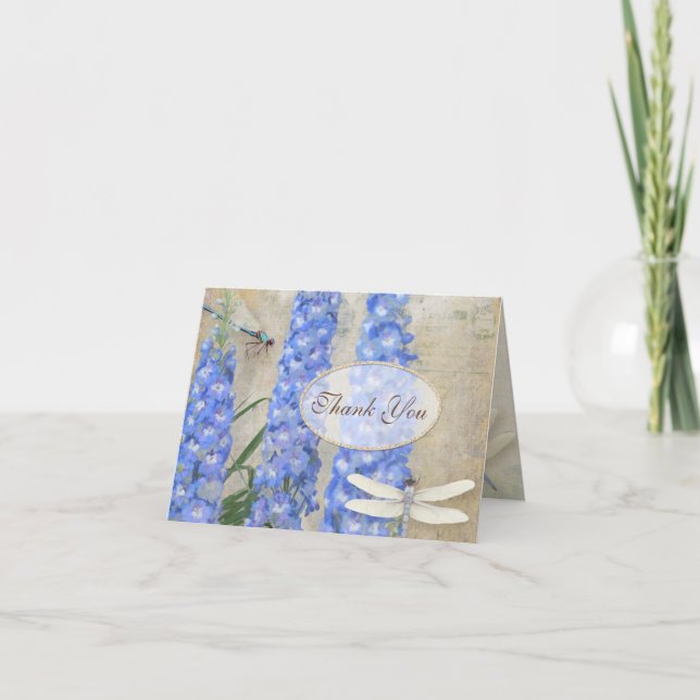 Cartão De Agradecimento Thank You Notes Dragonfly Butterfly Delphinium (Frente)