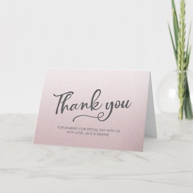 Cartão De Agradecimento Thank you personalized greeting card pink glitter (Frente)