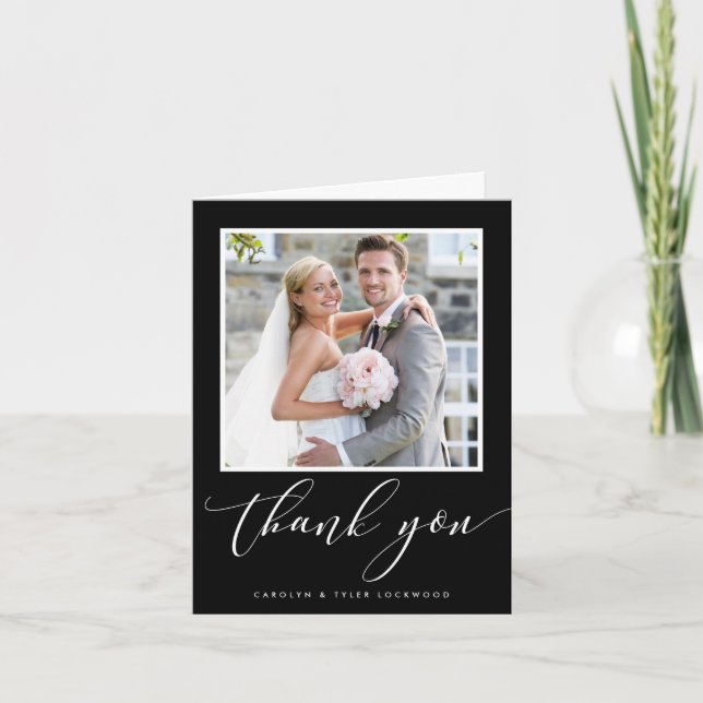 Cartão De Agradecimento THANK YOU PHOTO CARD elegant wedding black (Frente)
