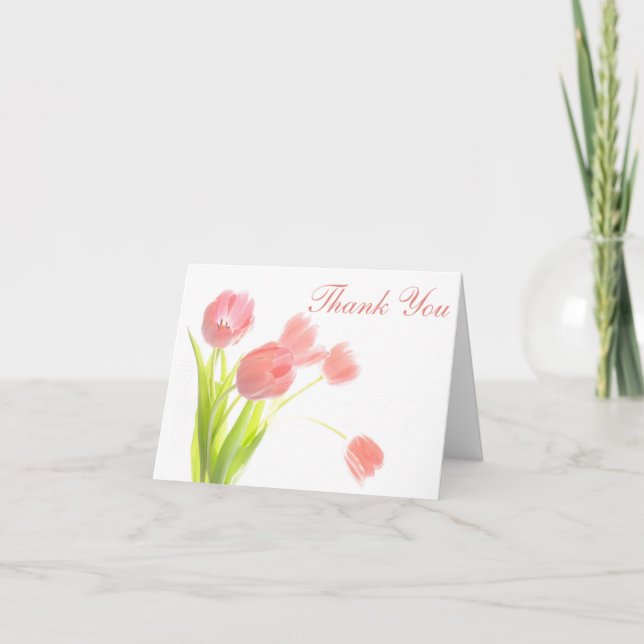 Cartão De Agradecimento Thank You Pink Day Tulips Floral Notecard - Blank (Frente)