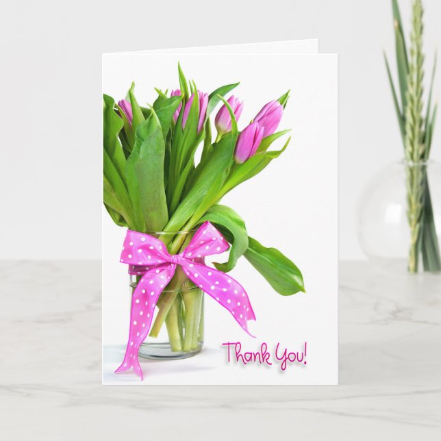Cartão De Agradecimento Thank You Pink Tulip Bouquet (Frente)