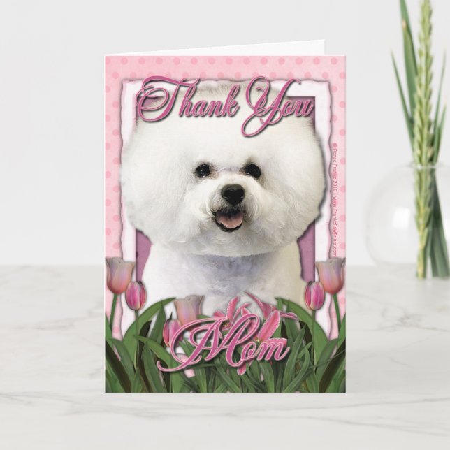 Cartão De Agradecimento Thank You - Pink Tulips - Bichon Frise (Frente)