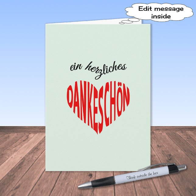 Cartão De Agradecimento Thank you red heart Dankeschon Note (Criador carregado)