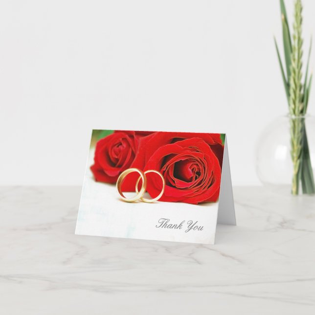 Cartão De Agradecimento Thank you red rose wedding note card (Frente)