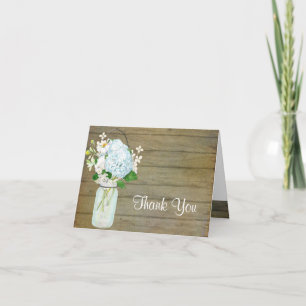 Cartão De Agradecimento Thank You Rustic Country Mason Jar Blue Hydrangeas