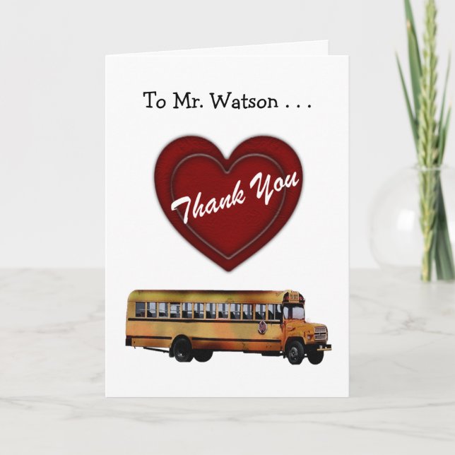 Cartão De Agradecimento Thank You!-School Bus Driver/Red Heart+Personalize (Frente)