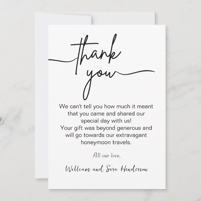 Cartão De Agradecimento Thank You Script Wedding Photo Thank You Card (Frente)
