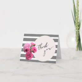 Cartão De Agradecimento Thank You Summer Romance Rose Bouquet /Pink Circle