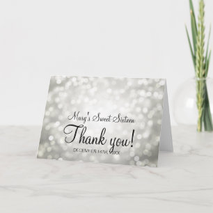 Cartão De Agradecimento Thank You Sweet 16 Birthday Silver Glitter Lights