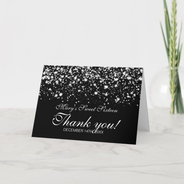 Cartão De Agradecimento Thank You Sweet 16 Midnight Glam Silver (Frente)