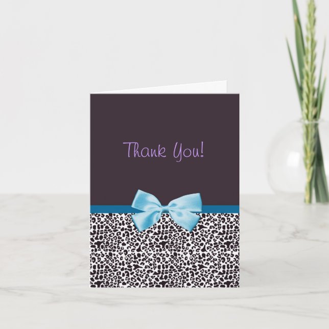 Cartão De Agradecimento Thank You Trendy Leopard Print and Blue Ribbon (Frente)