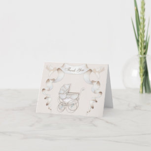 Cartão De Agradecimento Thank You Vintage Carriage Ivory Beige Gingham