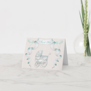 Cartão De Agradecimento Thank You Vintage Carriage Ivory Mint Gingham