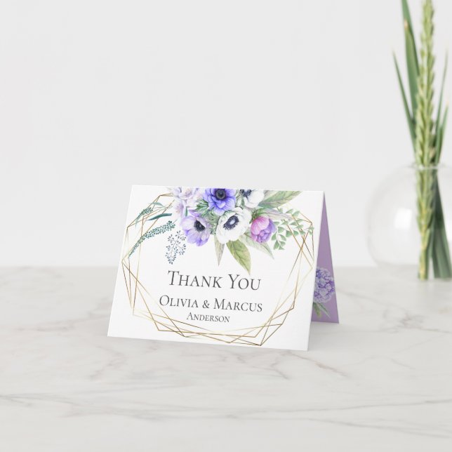 Cartão De Agradecimento Thank You | Violet Anemone Floral Bouquet (Frente)