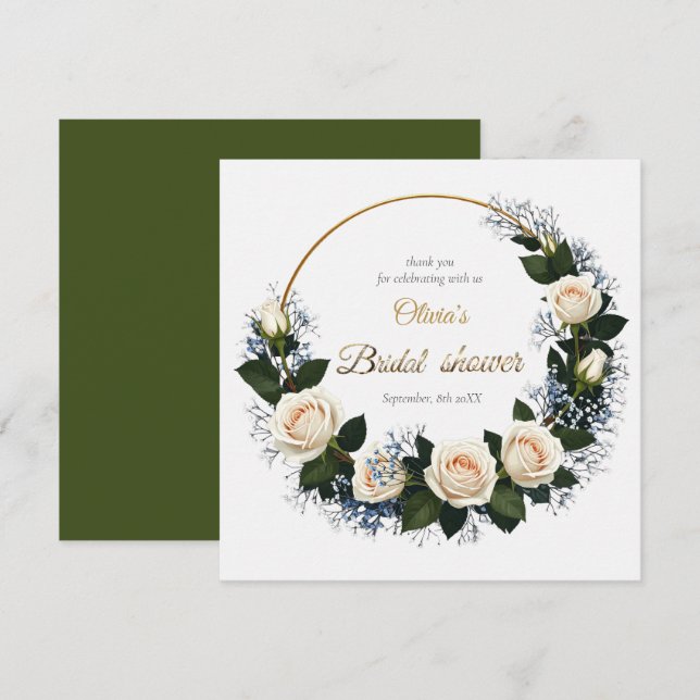 Cartão De Agradecimento Thank You White Roses & Blue Baby’s Breath  (Frente/Verso)