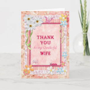 Cartão De Agradecimento Thank you wife, flowers and butterflies craft card