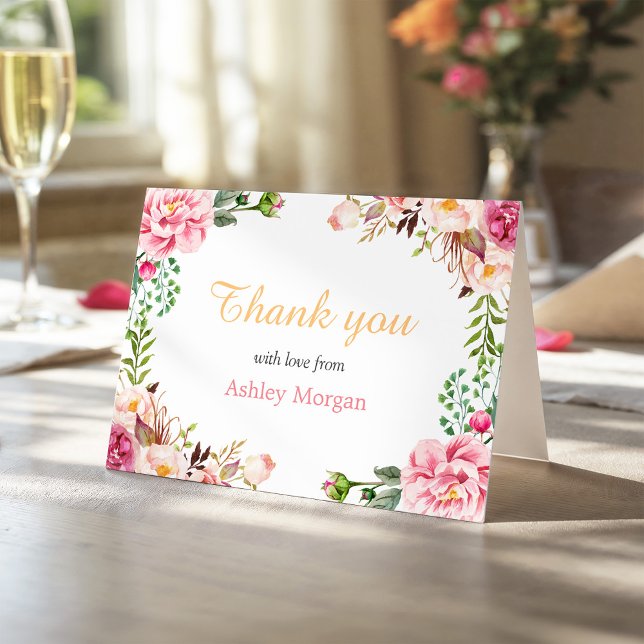Cartão De Agradecimento Thank You with Love Romantic Chic Floral Wrap (Criador carregado)