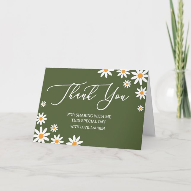 Cartão De Agradecimento Thank yoy card boho Daisy green (Frente)