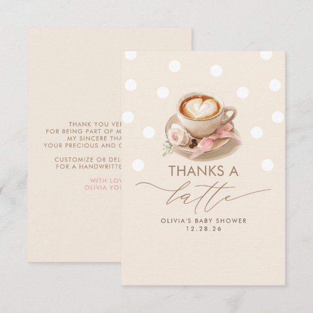 Cartão De Agradecimento Thanks a Latte Coffee Themed Thank You (Frente/Verso)