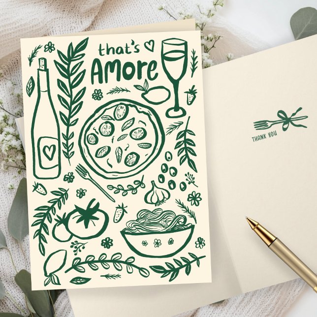 Cartão De Agradecimento That's Amore Italian Food CUSTOM Bridal SHower  (That's Amore Italian Food Hand-drawn Doodle CUSTOM Bridal SHower Thank You Folded Card
)