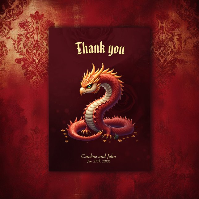 Cartão De Agradecimento The golden serpent dragon.  (Criador carregado)