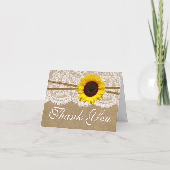 Cartão De Agradecimento The Kraft, Lace & Sunflower Wedding Collection (Frente)