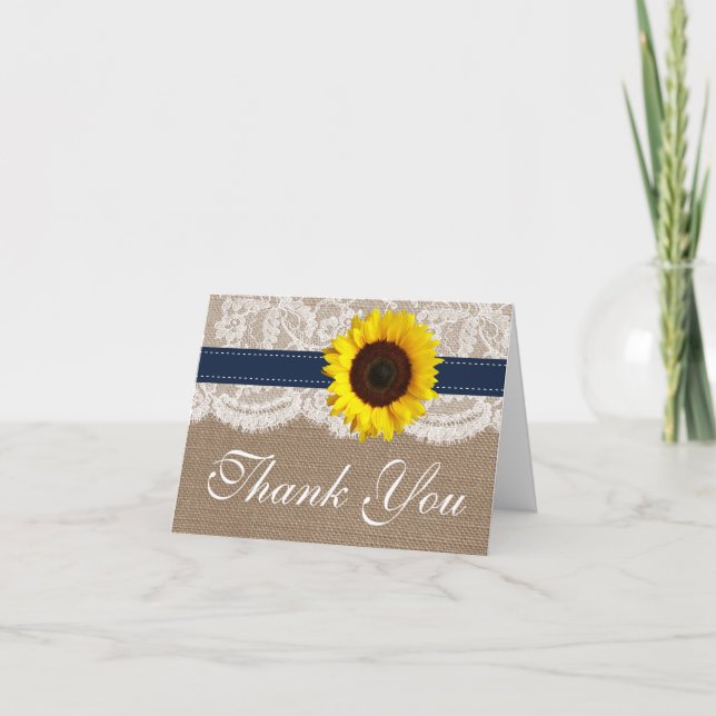 Cartão De Agradecimento The Rustic Sunflower Wedding Collection - Navy (Frente)