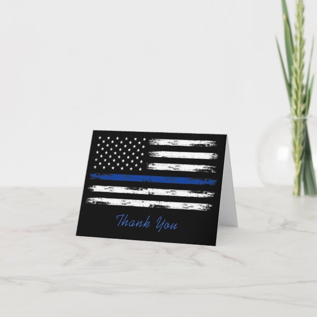 Cartão De Agradecimento Thin Blue Line Police Thank You Card (Frente)