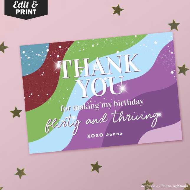 Cartão De Agradecimento Thirty Flirty & Thriving 30th Birthday Party (Thirty Flirty & Thriving 30th Birthday Party Thank You Card)