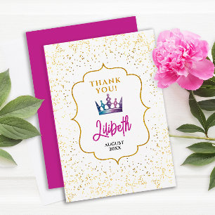Cartão De Agradecimento Tiara Confete Aquarela Princesa Glam Moderno