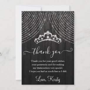 Cartão De Agradecimento Tiara de Diamante Prateado em Quinceanera de Madei