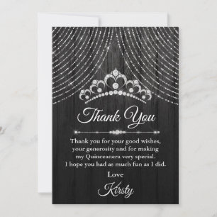 Cartão De Agradecimento Tiara de Quinceanera de Diamante Preto Prata