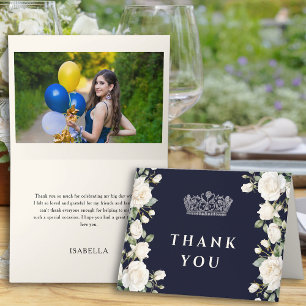 Cartão De Agradecimento Tiaro de vestido de princesa azul real Quinceanera