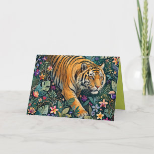 Cartão De Agradecimento Tigre com Olhos Âmbar Folhagem da Selva Fantasia