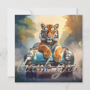 Cartão De Agradecimento Tigre sentado em um carro esportivo